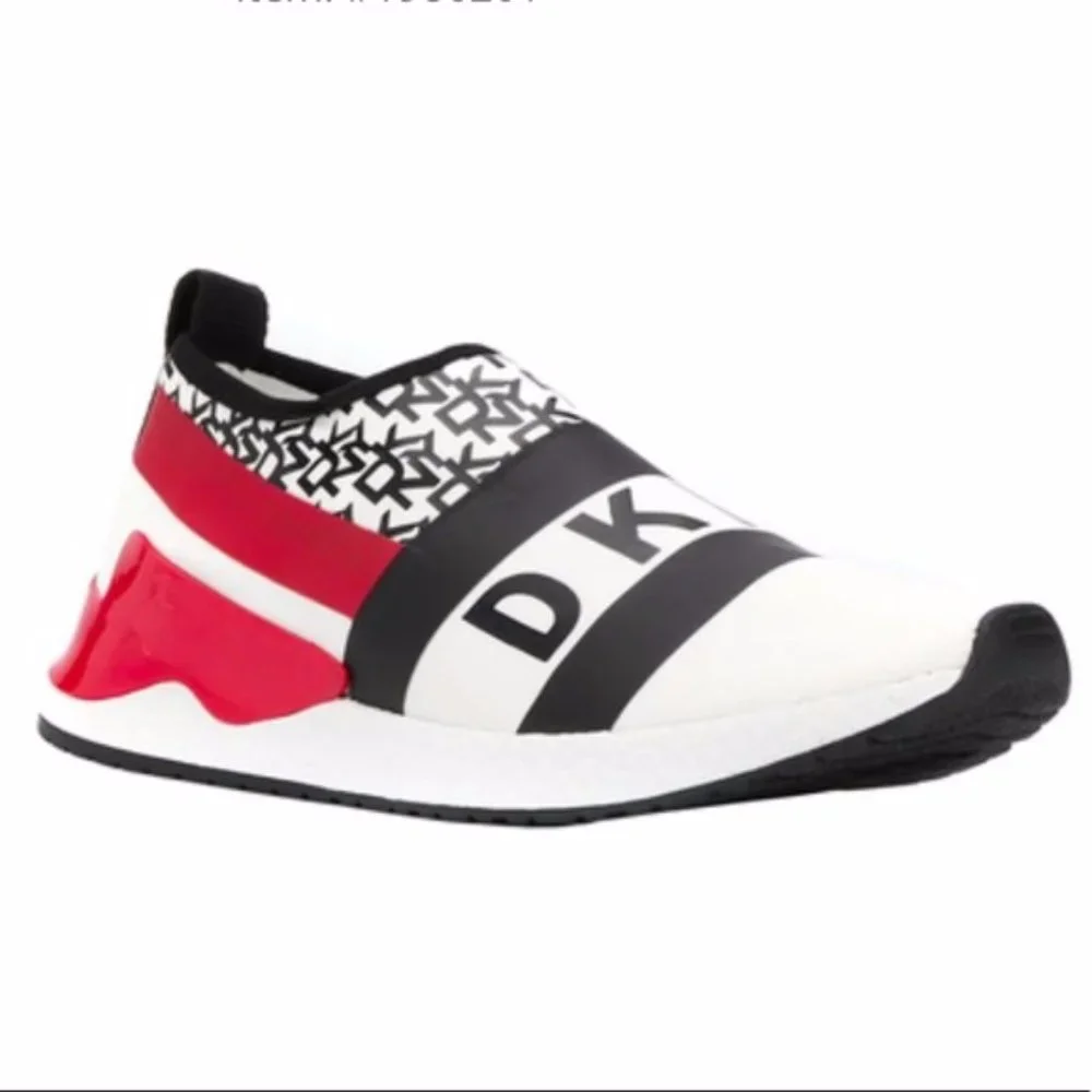 REDUCED DNKY REESE Women Shoes Logo Strap Sneakers Black White Red Size 6 NEW